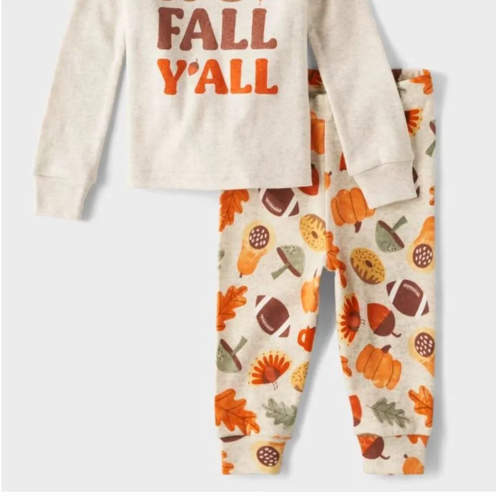 NWT The Children’s Place Toddler It's Fall Y'all Snug Fit Cotton Pajamas - tan